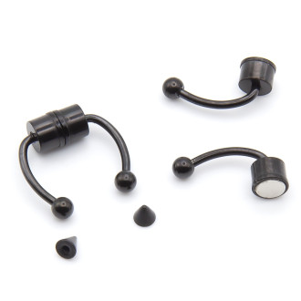 Полукольцо магнитное + 2 насадки, пирсинг из нержавеющей стали, размер 13х1.2х5мм, цвет Черный, 1 шт.