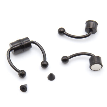 Полукольцо магнитное + 2 насадки, пирсинг из нержавеющей стали, размер 13х1.2х5мм, цвет Черный, 1 шт.