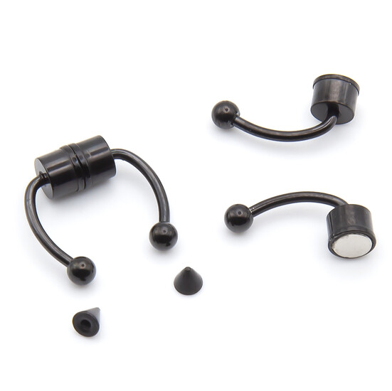 Полукольцо магнитное + 2 насадки, пирсинг из нержавеющей стали, размер 13х1.2х5мм, цвет Черный, 1 шт.