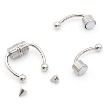 Полукольцо магнитное + 2 насадки, пирсинг из нержавеющей стали, размер 13х1.2х5мм, цвет Платина, 1 шт.