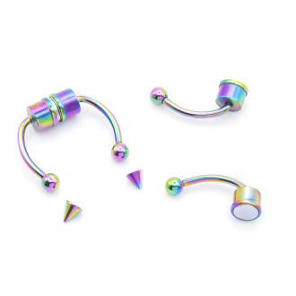 Полукольцо магнитное + 2 насадки, пирсинг из нержавеющей стали, размер 13х1.2х5мм, цвет Радужный, 1 шт.