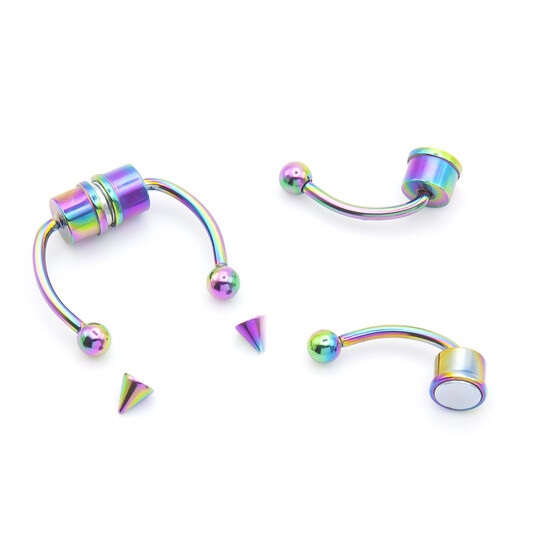 Полукольцо магнитное + 2 насадки, пирсинг из нержавеющей стали, размер 13х1.2х5мм, цвет Радужный, 1 шт.