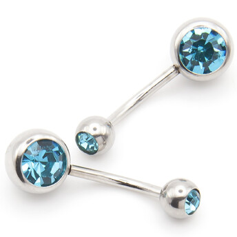 Серьга для пирсинга Банан, стразы, из нержавеющей стали, размер 12х5/8х1,5мм, цвет Голубой, 1 шт.