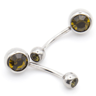 Серьга для пирсинга Банан, стразы, из нержавеющей стали, размер 12х5/8х1,5мм, цвет Салатовый, 1 шт.