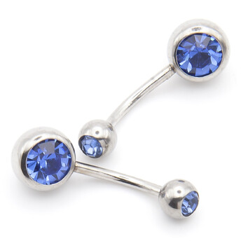 Серьга для пирсинга Банан, стразы, из нержавеющей стали, размер 12х5/8х1,5мм, цвет Синий, 1 шт.