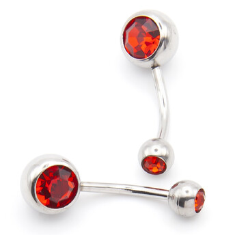 Серьга для пирсинга Банан, стразы, из нержавеющей стали, размер 12х5/8х1,5мм, цвет Красный, 1 шт.