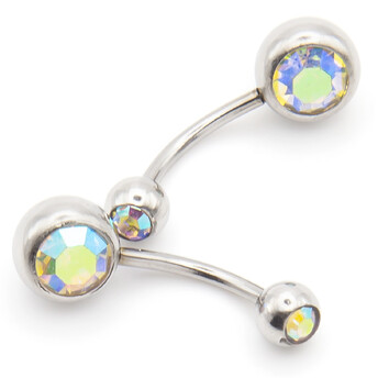 Серьга для пирсинга Банан, стразы, из нержавеющей стали, размер 12х5/8х1,5мм, цвет АВ, 1 шт.