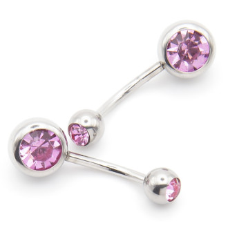 Серьга для пирсинга Банан, стразы, из нержавеющей стали, размер 12х5/8х1,5мм, цвет Розовый светлый, 1 шт.