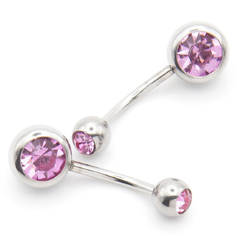 Серьга для пирсинга Банан, стразы, из нержавеющей стали, размер 12х5/8х1,5мм, цвет Розовый светлый, 1 шт.