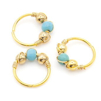 Серьга для пирсинга Кольцо с декором, размер 8х0,31мм, цвет Золотистый с бирюзой, 1 шт.