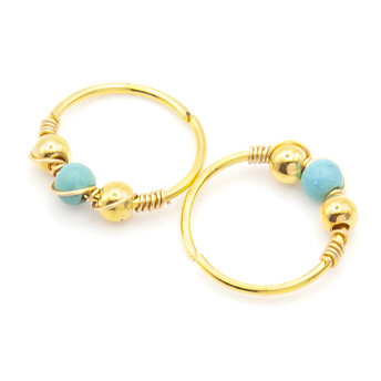 Серьга для пирсинга Кольцо с декором, размер 10х0,39мм, цвет Золотистый с бирюзой, 1 шт.