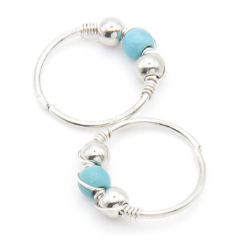 Серьга для пирсинга Кольцо с декором, размер 10х0,39мм, цвет Серебристый с бирюзой, 1 шт.