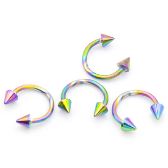 Серьга для пирсинга Циркуляр шип, размер 8х3мм, цвет Радужный, 1 шт.