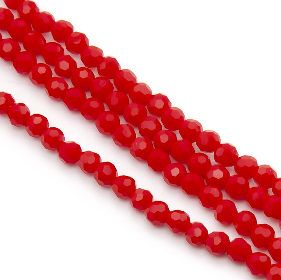 Бусины хрусталь огранка шар 4 мм Ø 0,8 мм +-37 см (+-95 шт.) Красный