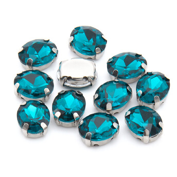 Стразы в цапах пришивные Овал 8х10 мм Море 10 шт.