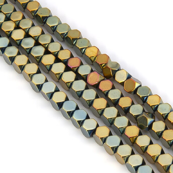 Бусины Многоугольник Гематит 4х4 мм Золотисто-оливковый 40 см +-100 шт.