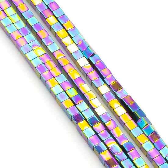 Бусины гематит 1,5х1,5 мм Квадрат Радужный 40 см