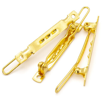 Основа для заколки автомат прямоугольная с двумя отверстиями 40х5 мм Золото 10 шт.