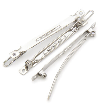 Основа для заколки автомат прямоугольная с двумя отверстиями 60х5 мм Платина 10 шт.