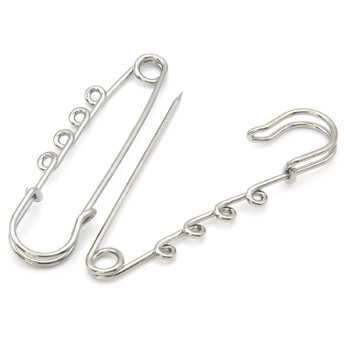 Булавка Килт основа для броши на 4 отверстия 64х15 мм Платина 5 шт.