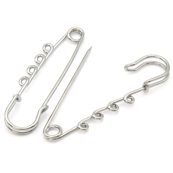 Булавка Килт основа для броши на 4 отверстия 64х15 мм Платина 5 шт.