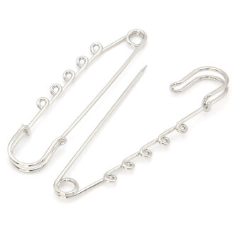 Булавка Килт основа для броши на 5 отверстия 75х15 мм Платина 5 шт.