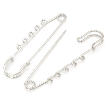 Булавка Килт основа для броши на 5 отверстия 75х15 мм Платина 5 шт.