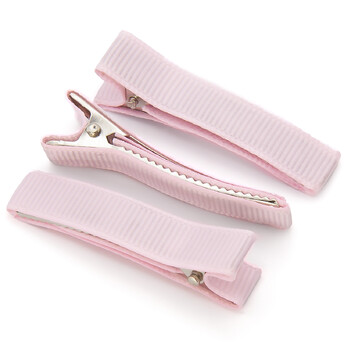 Заколка Крокодил с репсовой лентой 5 шт. 50х10 мм Розовый светлый