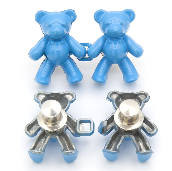 Зажим-застежка для джинс Мишки, 1 уп., размер 40х26мм, цвет Голубой