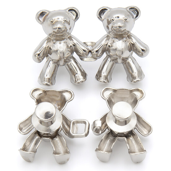 Зажим-застежка для джинс Мишки, 1 уп., размер 40х26мм, цвет Платина