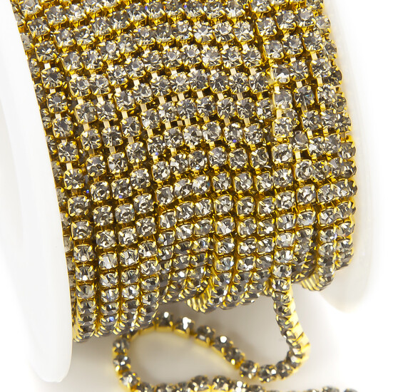 Стразовая цепь ss8 (2,5 мм) 1 м Black diamon gold