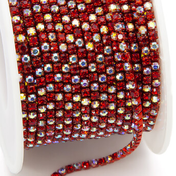 Стразовая цепь ss6 (2 мм) 1 м Siam BK 12+AB red