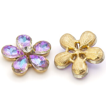 Стразовый декор Цветок 5 лепестков 21х7 мм Фиолетово-голубой АВ с золотом 1 шт.