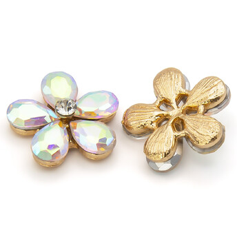 Стразовый декор Цветок 5 лепестков 21х7 мм АВ с золотом 1 шт.