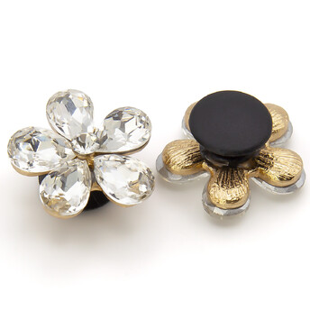 Стразовый декор Цветок с фиксатором 5 лепестков 21х14 мм Прозрачный с золотом 1 шт.