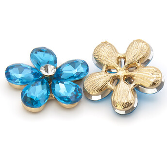 Стразовый декор Цветок 5 лепестков 21х7 мм Голубой с золотом 1 шт.