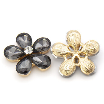Стразовый декор Цветок 5 лепестков 21х7 мм Серый с золотом 1 шт.