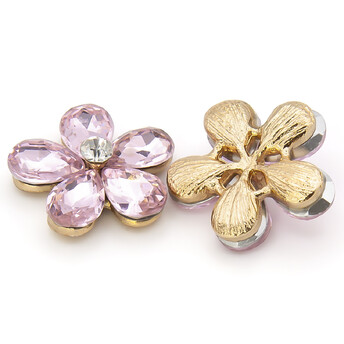 Стразовый декор Цветок 5 лепестков 21х7 мм Розовый светлый с золотом 1 шт.