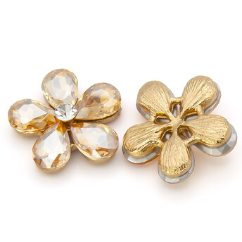 Стразовый декор Цветок 5 лепестков 21х7 мм Шампань с золотом 1 шт.