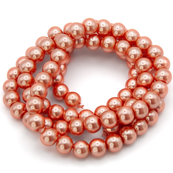 Бусины стекло под жемчуг Шар 10 мм ±90 шт. 80 см 77 Персиковый