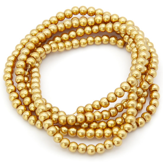 Бусины стекло под жемчуг Шар 4 мм ±210 шт. 80 см 08 Золото