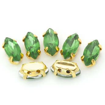 Стразы в золотых цапах Лодочка 4х8 мм Зеленый 10 шт.