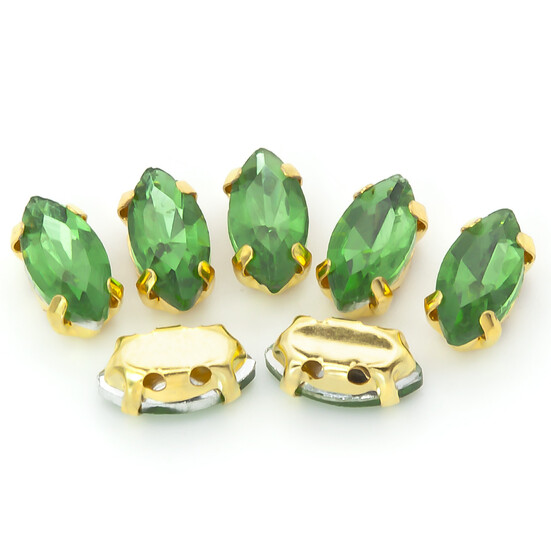 Стразы в золотых цапах Лодочка 4х8 мм Зеленый 10 шт.