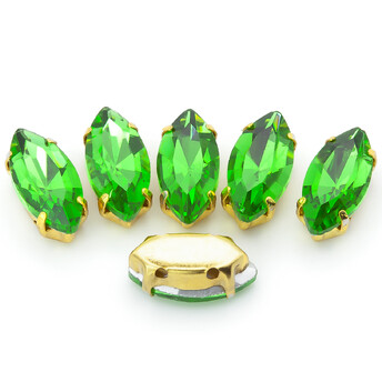 Стразы в золотых цапах Лодочка 5х10 мм Зеленый 10 шт.