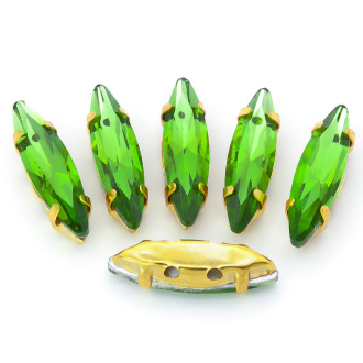 Стразы в золотых цапах Лодочка 4х15 мм Зеленый 10 шт.