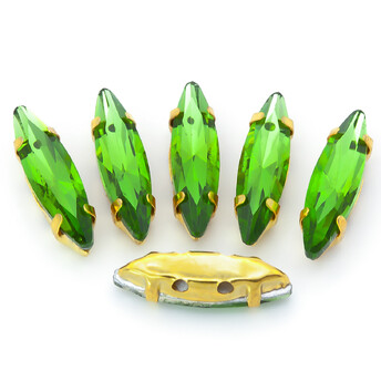 Стразы в золотых цапах Лодочка 4х15 мм Зеленый 10 шт.