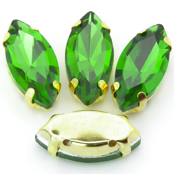 Стразы в золотых цапах Лодочка 7х15 мм Зеленый 10 шт.