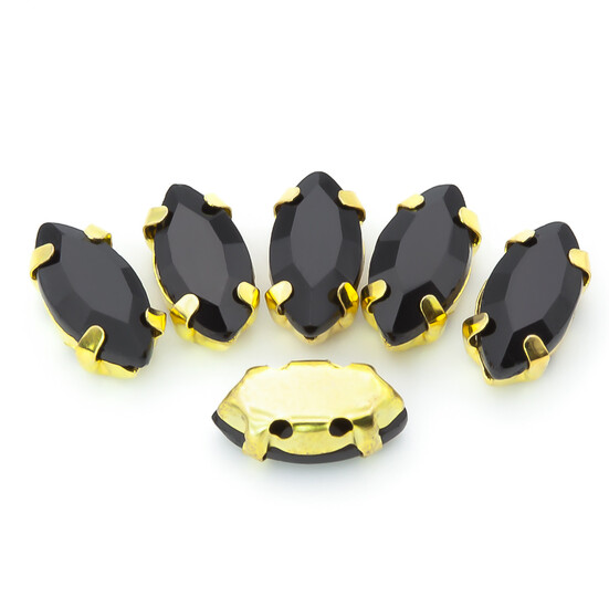Стразы в золотых цапах Лодочка 4х8 мм Черный 10 шт.