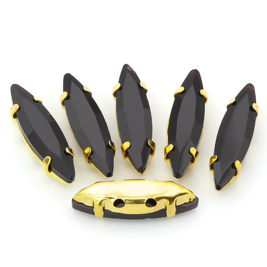 Стразы в золотых цапах Лодочка 4х15 мм Черный 10 шт.