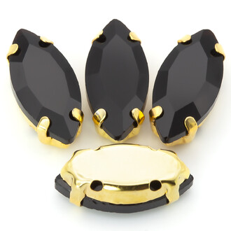 Стразы в золотых цапах Лодочка 7х15 мм Черный 10 шт.